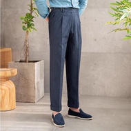 Mr. Lusan Self-Made Casual Retro Cotton Texture High-Waisted Trousers Naples Washed Cotton Adjustable Waist Trousers Trendy Men