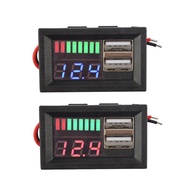 เครื่องมิเตอร์วัดกระแสไฟแรงดันไฟฟ้าในรถยนต์2A USB แบบคู่5V แผง12V-24V 3S-7S ตัวชี้วัดความจุของแบตเตอรี่ลิเธียมเครื่องทดสอบพลังงานกรดนำไอออน