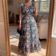 Plus Size Women V-Neck Allover Print Simple Long Casual Dress Bohemian Summer Boho Old Money Summer 