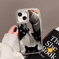 Cute Cartoon Black Cat Mirror Phone Case For Realme C75X C75 14X 14 9 Pro Plus C63 C61 Note 60 Narzo