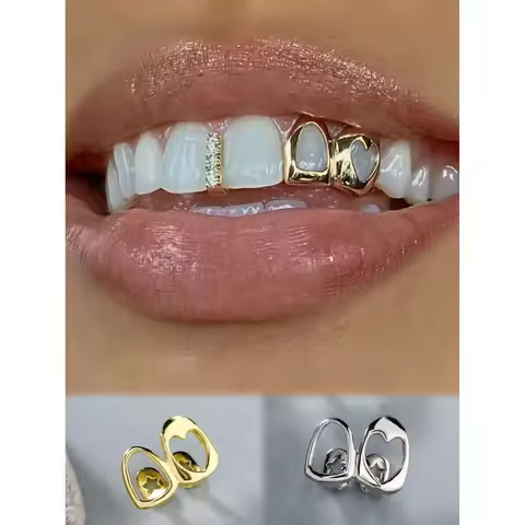 FTCY Hip Hop Hollow Heart Tooth Grillz For Women Gold Color Daily Wearable Tooth Jewelry Dental Gril