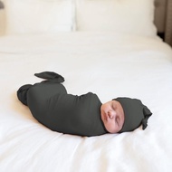 Large Jersey Knitted Swaddle Blanket for Baby, Soft Stretchy Receiving Blanket for Newborns with Hat