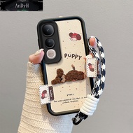 Cartoon Cute Plush Embroidery Case for VIVO V50 Lite 5G with Lanyard Silicone Shockproof Phone Cover