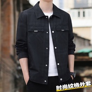 Men's checkeredJacket spring and autumn new trend loose turn-down collar fall-winter office jacket