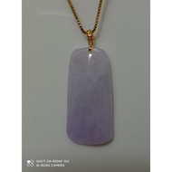 #J314 Natural Grade A Icy Jade Jadeite Purple Wu Shi Pai Pendant H24.5mm with Real 18K Gold Clasp (F