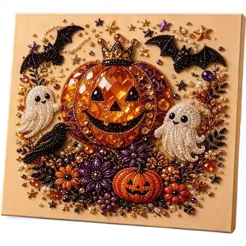Halloween Ghost & Pumpkin 3D Pearl Art DIY Diamond Pearl Painting Kit for Adults Cute Spooky Diamond