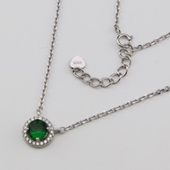 สร้อยคอเงินแท้ 925 เพชรรัสเซีย ทรงกลมล้อมเพชร (Round Zirconia Halo Necklace) คริสตัล Zirconia เกรด A