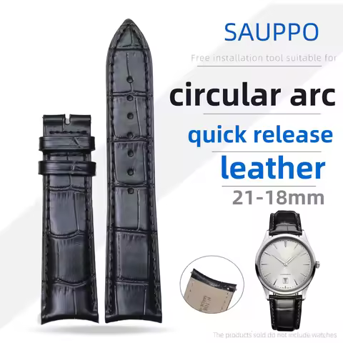 SAUPPO Suitable for Jaeger-LeCoultre Master Control Curved End Genuin Calf Skin Top Layer Leather Wa