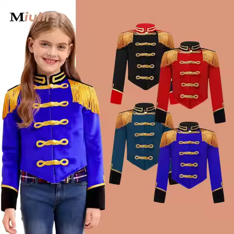 Girls Boys Circus Ringmaster Costume Showman Majorette Tassel Tailcoat Jacket Halloween Carnival Lio