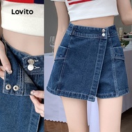 Casual Denim Shorts Fake 2-in-1 Pocket Spring/summer Blue Denim Shorts for Women LNA105020