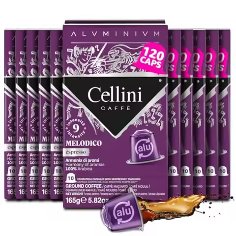 Cellini Caffè Aluminum Nespresso Pods 120 Count Dark Roast Coffee Capsules 100% Nespresso Original M