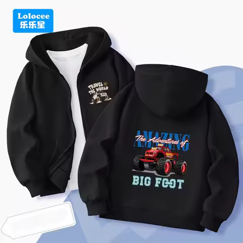 Funny Zip Up Hoody Sweatshirts Cartoon Monster Truck Print Hoodie Children Clothes Boy Girl Zipper J