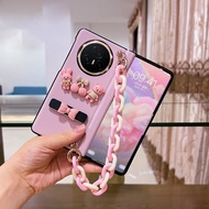 Cute Case for Honor Magic V3 / V5 Fold Build-in Stand with Hand Strap Luxury PU Leather Shockproof F