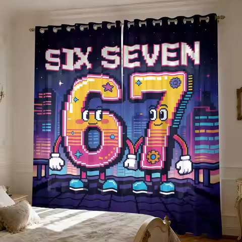 2pcs Funny 67 Elements 90g Printed Curtains In Multiple Sizes For Living Room And Bedroom Insulation