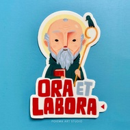 Ora et Labora St. Benedict waterproof vinyl sticker | Poiema Art Studio
