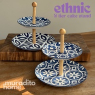 Blue and Black Ceramic 2 Tier Cake Stand Cake Holder Cupcake Stand 10.5x7.5 inch