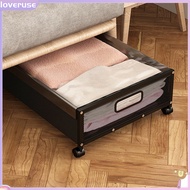 /LO/ Metal Frame under Bed Storage Basket Home under Bed Storage Box for Clothes 360-degree Swivel Wheels under Bed Storage Rack with Transparent Cover Durable Metal for Shoes