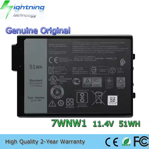 New Genuine Original 7WNW1 11.4V 51Wh Laptop Battery for Dell Latitude 7424 5424 5420 Rugged Extreme