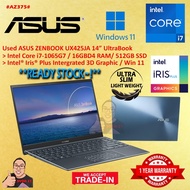 #AZ375 Used ASUS ZENBOOK UX425JA Performance Ultrabook intel i7-1065G7 16GBD4 512GB SSD Intel Iris G