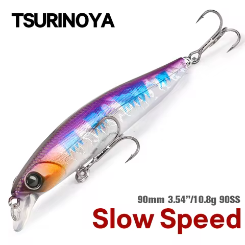 TSURINOYA 90SS Dive RAnge 70-80cm Slow Sinking Shallow Range Minnow 90mm 10.8g DW103 Movement Center