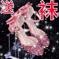 Princess shoes kids girl girl shoes princess Children's High-heeled Sequined Princess Shoes Catwalk 