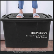 MAXONIC 46L/55L BLACK PLASTIC STORAGE BOX WITH WHEELS | KOTAK SIMPANAN PLASTIK | STACKABLE, LARGE | 
