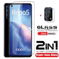 2in1 Full Cover Tempered Glass Screen Protector For OPPO Reno 5 5Z 5F 5G 4G Phone Protective Explosion-Proof Safety Glass Camera Lens Film For Reno5