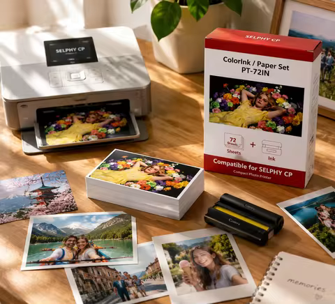 108 Sheets Portable Canon SELPHY CP Photo Printing Set with Ink, Perfect for DIY Scrapbooks, Travel,