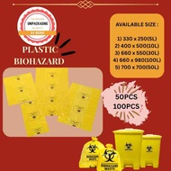 50PCS/100PCS 1 PACK Biohazard Bag for Clinical Waste Yellow Plastic Bag (5L/10L/30L/100L)