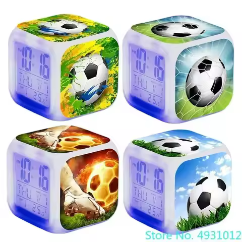 8x8x8cm King Football Goal LED Colorful Alarm Clock Students Children Bedroom Display Time Dormitory