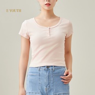 Eyouth 13110 Women Soft Ribbed Button Tee