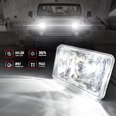 4x6" Square Glass LED Headlight 12-24V 150W Universal Hi/Lo Sealed Beam Fog lamp Assembly 20000LM Su