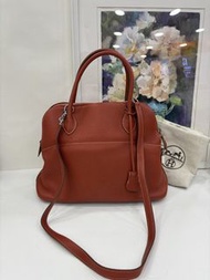 👜Hermes  Bolide 31 Brique PHE Stamp Square Q 愛馬仕 保齡球包31 磚紅色 銀扣 保齡球包，框Q刻