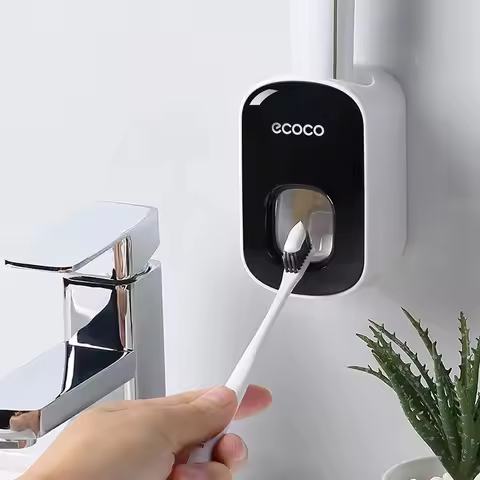 Ecoco Automatic Toothpaste Dispenser No Nail Bathroom Toothpaste Squeezer Punch Free Wall Mounted Ba