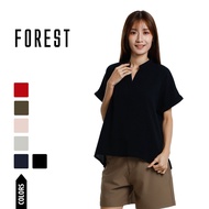 Forest Baju Perempuan | Forest Ladies Polyester Collar Plain Blouse Women Short Sleeve Blouse - 8224