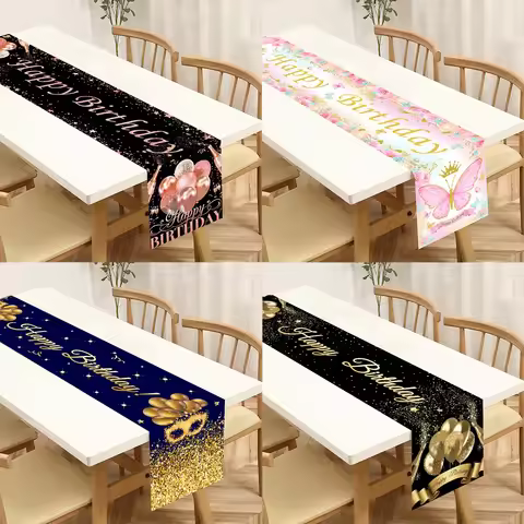 Pink Black Gold Happy Birthday Table Runner 10th 20th 30th Birthday Party Decoration Adult Anniversa