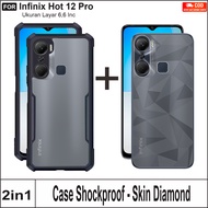 2-in-1 Casing Package infinix hot 12 Pro Case Armor Shockproof Free 3D Carbon Skin