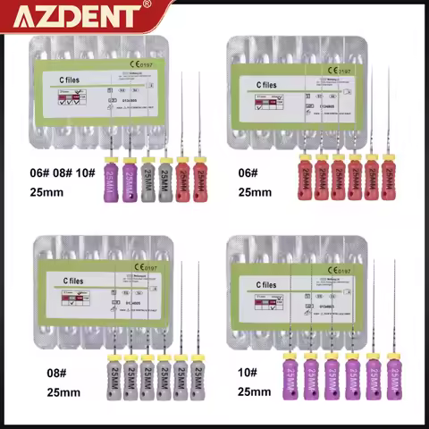 6PCS/Box Dental C File Endodontic Endo Root Canal Unclogging Files #6 #8 #10 25mm Hand Use Stainless