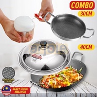 Arjoie [ RM99 COMBO ] 40CM Honeycomb Cooking Wok + Lid Cover + 30CM Frying Pan + Garlic Cutter