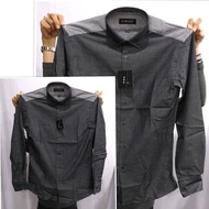 baju koko Alisan Kemeja Pria Panjang Slimfit Abu Tua Strong Punda