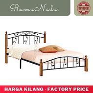 Antique Wood Metal Queen Bed Frame| Wood Metal Bed | Bedroom Furniture | Bed Base | Katil Kayu Queen Besi | Katil Double