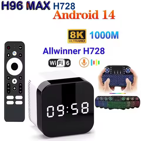 H96 MAX H728 Android 14 Octa Core 4GB+128GB Smart TV Box Wifi6 1000M 8K HD BT 1000M LAN Media Player