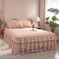 Lace Bedsheet Solid Color Bed Sheet Cover with Skirt Bed Skirting Sheet Wedding Bedding Set Skirt Katil Cadar Single Queen King Size cadar kahwin pengantin