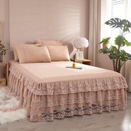 Lace Bedsheet Solid Color Bed Sheet Cover with Skirt Bed Skirting Sheet Wedding Bedding Set Skirt Ka