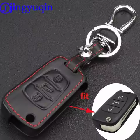 jingyuqin Remote 3 Buttons Leather Key Case For Kia RIO K2 K5 Sportage Sorento For Hyundai i20 i30 i