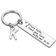 Drive Safe Initials Keychain Couples Key Chain Drive Safe Lettering A-Z Keyrings Husband Boyfriend B