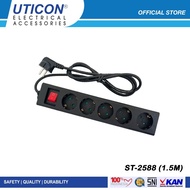 Uticon ST-2588 (1.5M) 5-HoleStop Kontak + Socket Safety + Switch + Cable - Black