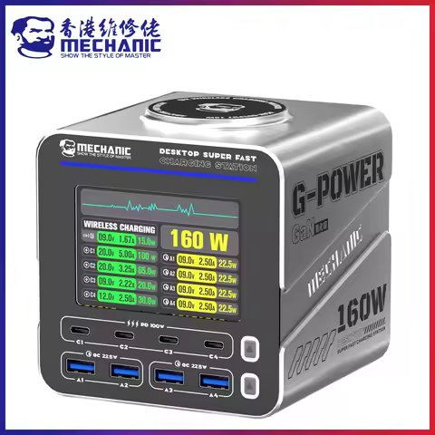 MECHANIC G-POWER 115W/160W GaN Desktop Fast Charger Station | PD QC3.0 Wireless Charging