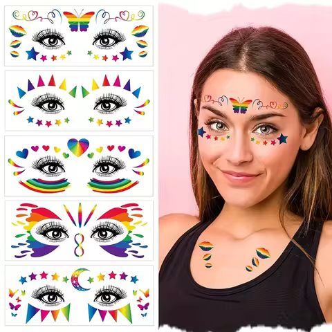 10pcs Diversity in Love and Identity Pride Rainbow Face Tattoo Waterproof,Butterfly&Heart Designs Fo