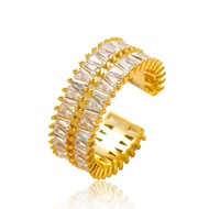 Hip Hop Men Women Double Row T Cubic Zircon Open Ring Niche Popular Hip Hop Ring Simple Accessories